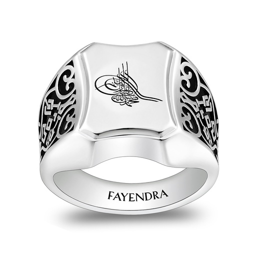 Sterling Silver 925 Islamic Ring Rhodium And Black Plated For Men 