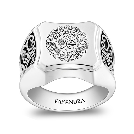 Sterling Silver 925 Islamic Ring Rhodium And Black Plated For Men 