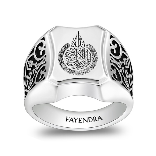 Sterling Silver 925 Islamic Ring Rhodium And Black Plated For Men 