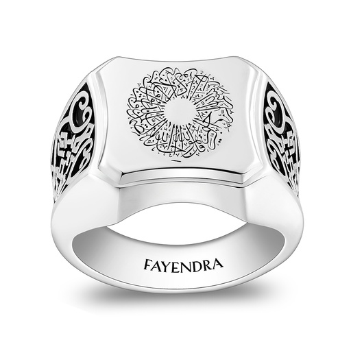 Sterling Silver 925 Islamic Ring Rhodium And Black Plated For Men 