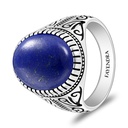 Sterling Silver 925 Ring Rhodium And Black Plated Embedded With Lapis Cabochon For Men