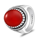 Sterling Silver 925 Ring Rhodium And Black Plated Embedded With Red Agate Cabochon For Men