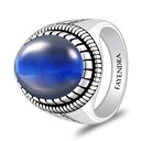 Sterling Silver 925 Ring Rhodium And Black Plated Embedded With Blue Tiger Eye Cabochon For Men