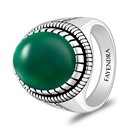Sterling Silver 925 Ring Rhodium And Black Plated Embedded With Green Agate Cabochon For Men