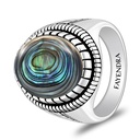 Sterling Silver 925 Ring Rhodium And Black Plated Embedded With Blue Shell Cabochon For Men