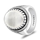 Sterling Silver 925 Ring Rhodium And Black Plated Embedded With White Shell Cabochon For Men