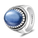 Sterling Silver 925 Ring Rhodium And Black Plated Embedded With Natural Kyanite Cabochon For Men