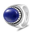 Sterling Silver 925 Ring Rhodium And Black Plated Embedded With Lapis Cabochon For Men