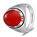 Sterling Silver 925 Ring Rhodium And Black Plated Embedded With Red Agate Cabochon For Men