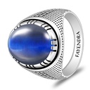 Sterling Silver 925 Ring Rhodium And Black Plated Embedded With Blue Tiger Eye Cabochon For Men
