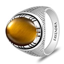 Sterling Silver 925 Ring Rhodium And Black Plated Embedded With Yellow Tiger Eye Cabochon For Men