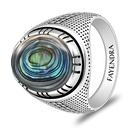 Sterling Silver 925 Ring Rhodium And Black Plated Embedded With Blue Shell Cabochon For Men