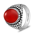 Sterling Silver 925 Ring Rhodium And Black Plated Embedded With Red Agate Cabochon For Men