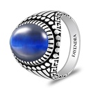 Sterling Silver 925 Ring Rhodium And Black Plated Embedded With Blue Tiger Eye Cabochon For Men