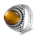 Sterling Silver 925 Ring Rhodium And Black Plated Embedded With Yellow Tiger Eye Cabochon For Men