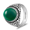 Sterling Silver 925 Ring Rhodium And Black Plated Embedded With Green Agate Cabochon For Men