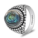 Sterling Silver 925 Ring Rhodium And Black Plated Embedded With Blue Shell Cabochon For Men