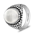 Sterling Silver 925 Ring Rhodium And Black Plated Embedded With White Shell Cabochon For Men