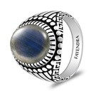 Sterling Silver 925 Ring Rhodium And Black Plated Embedded With Labradorite Opal Cabochon For Men