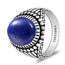 Sterling Silver 925 Ring Rhodium And Black Plated Embedded With Lapis Cabochon For Men