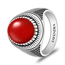 Sterling Silver 925 Ring Rhodium And Black Plated Embedded With Red Agate Cabochon For Men