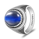 Sterling Silver 925 Ring Rhodium And Black Plated Embedded With Blue Tiger Eye Cabochon For Men