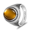 Sterling Silver 925 Ring Rhodium And Black Plated Embedded With Yellow Tiger Eye Cabochon For Men