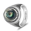 Sterling Silver 925 Ring Rhodium And Black Plated Embedded With Blue Shell Cabochon For Men