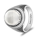 Sterling Silver 925 Ring Rhodium And Black Plated Embedded With White Shell Cabochon For Men