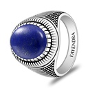 Sterling Silver 925 Ring Rhodium And Black Plated Embedded With Lapis Cabochon For Men