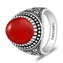 Sterling Silver 925 Ring Rhodium And Black Plated Embedded With Red Agate Cabochon For Men