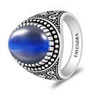 Sterling Silver 925 Ring Rhodium And Black Plated Embedded With Blue Tiger Eye Cabochon For Men