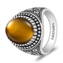 Sterling Silver 925 Ring Rhodium And Black Plated Embedded With Yellow Tiger Eye Cabochon For Men