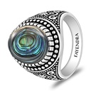 Sterling Silver 925 Ring Rhodium And Black Plated Embedded With Blue Shell Cabochon For Men