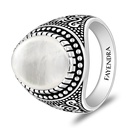 Sterling Silver 925 Ring Rhodium And Black Plated Embedded With White Shell Cabochon For Men