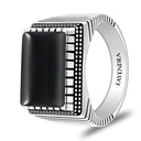 Sterling Silver 925 Ring Rhodium And Black Plated Embedded With Natural Black Agate Cabochon For Men