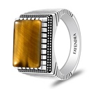 Sterling Silver 925 Ring Rhodium And Black Plated Embedded With Yellow Tiger Eye Cabochon For Men
