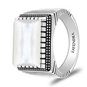 Sterling Silver 925 Ring Rhodium And Black Plated Embedded With White Shell Cabochon For Men