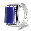 Sterling Silver 925 Ring Rhodium And Black Plated Embedded With Lapis Cabochon For Men