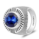 Sterling Silver 925 Ring Rhodium And Black Plated Embedded With Sapphire Corundum For Men