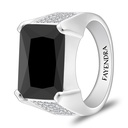Sterling Silver 925 Ring Rhodium Plated Embedded With Black Spinal And White Zircon For Men