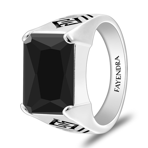 Sterling Silver 925 Ring Rhodium And Black Plated Embedded With Black Spinal For Men