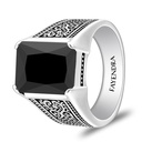 Sterling Silver 925 Ring Rhodium And Black Plated Embedded With Black Spinal For Men