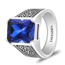 Sterling Silver 925 Ring Rhodium And Black Plated Embedded With Sapphire Corundum For Men