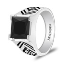 Sterling Silver 925 Ring Rhodium And Black Plated Embedded With Black Spinal For Men