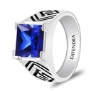 Sterling Silver 925 Ring Rhodium And Black Plated Embedded With Sapphire Corundum For Men