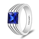 Sterling Silver 925 Ring Rhodium And Black Plated Embedded With Sapphire Corundum For Men
