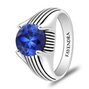 Sterling Silver 925 Ring Rhodium And Black Plated Embedded With Sapphire Corundum For Men
