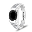 Sterling Silver 925 Ring Rhodium Plated Embedded With Black Spinal And White Zircon For Men