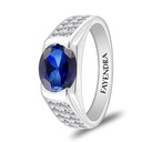 Sterling Silver 925 Ring Rhodium Plated Embedded With Sapphire Corundum And White Zircon For Men